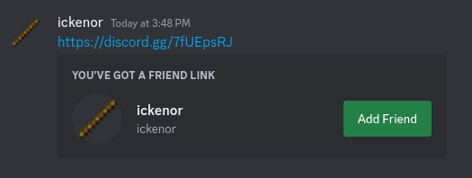 A friend invite on Discord sent in a message with a nice embed
